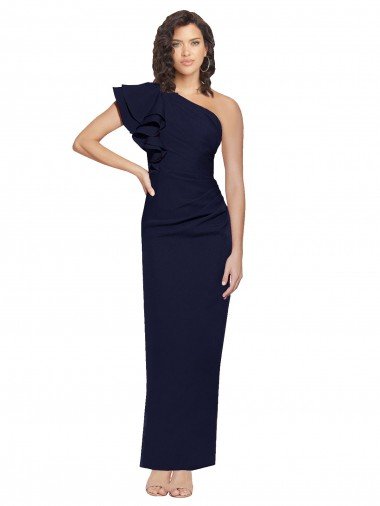 Shop Ruched Floor Length Long Formal Crepe Bridesmaid Dress / Prom Dress with Shoulder Ruffles London