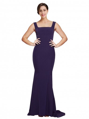 Shop Square Neck Long Sweep Train Crepe Bridesmaid Dress / Prom Dress with Thick Straps London