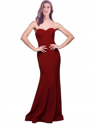 Shop Long Full Length Sweetheart Slim Formal Crepe Bridesmaid Dress / Prom Dress with Strapless Bodice London