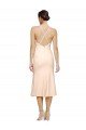 Midi Cocktail Length V-Neckline Crepe Bridesmaid Dress / Prom Dress with Thin Straps and Fulted Skirt