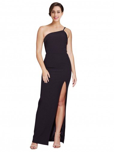 Shop Long Floor Length Formal Crepe Bridesmaid Dress / Prom Dress with Side Split and One Strap London