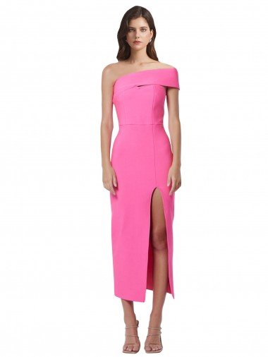 Shop One Shoulder Neckline Short Midi Length Formal Crepe Bridesmaid Dress / Cocktail Prom Dress London