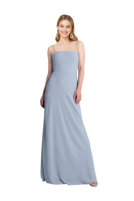 Straight Neckline Crepe Slip Bridesmaid Dress / Prom Dress with Strappy Back