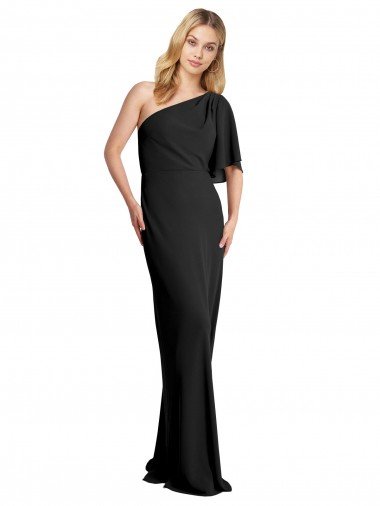 Shop Pleated One Shoulder Flutter Sleeves Slim Formal Crepe Bridesmaid Dress / Prom Dress London