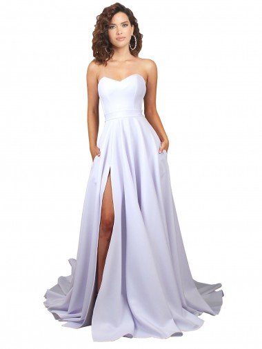 Shop Simple Sweetheart A-Line Long Crepe Beach Wedding Dress with Front Slit London