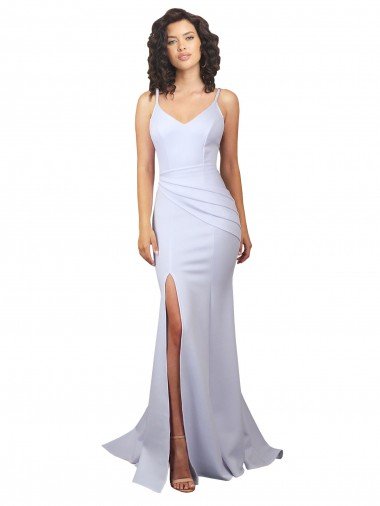 Shop Simple Mermaid V-Neck Long Crepe Beach Wedding Dress with Right Slit London