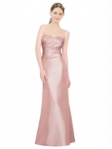 Shop Long Strapless Formal Stretch Satin Bridesmaid Dress / Prom Dress with Pleats and Low Back London