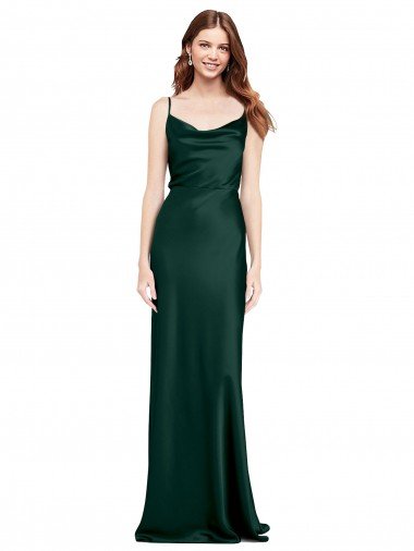 Shop Fitted Cowl Neck Long Formal Stretch Satin Slip Bridesmaid Dress / Prom Dress with V-Back London