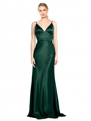 Shop High V-Neck Long Full Length Sheath Formal Stretch Satin Bridesmaid Dress / Prom Dress London
