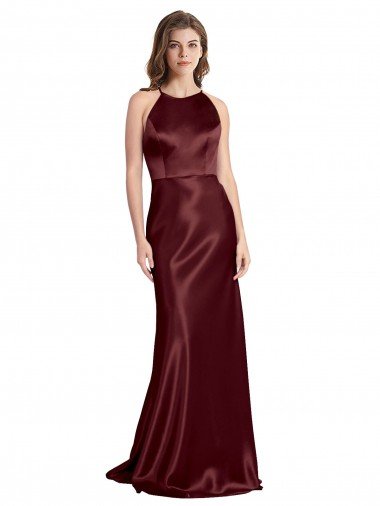 Shop High Neck Halter Long Sleeveless Formal Stretch Satin Bridesmaid Dress / Prom Dress with Strappy Back London