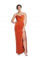 Front Cowl Neck Long Floor Length Formal Stretch Satin Bridesmaid Dress / Prom Dress with High Side Split