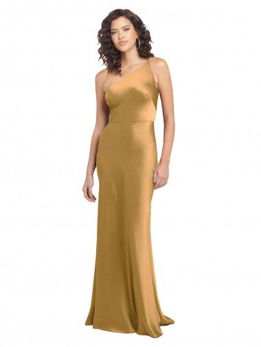Shop One Shoulder Long Floor Length Formal Stretch Satin Slip Bridesmaid Dress / Prom Dress London