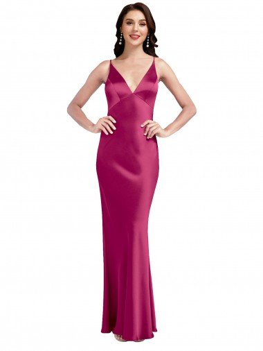 Shop V-Neck Spaghetti Straps Slim Formal Stretch Satin Bridesmaid Dress / Prom Dress with Low Scoop Back London