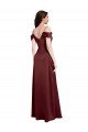 Draped Off the Shoulder Sleeves Slim A-Line Formal Stretch Satin Bridesmaid Dress / Prom Dress with Side Slit