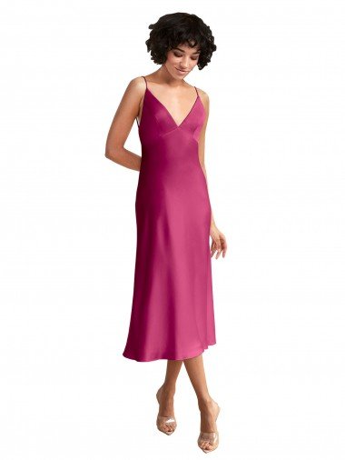 Shop Midi Length V-Neck Short Formal Stretch Satin Bridesmaid Dress / Cocktail Prom Dress with Low Scoop Back London