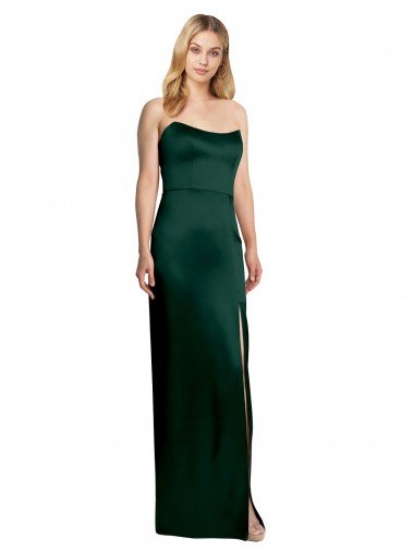 Shop Scooped Strapless Neckline Stretech Satin Bridesmaid Dress / Prom Dress with Side Slit London