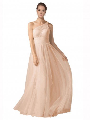 Shop Illusion One Shoulder Tulle Bridesmaid Dress with Shirred Bodice London