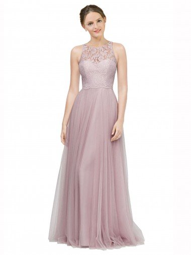Shop High Neck Long Tulle Bridesmaid Dress with Lace Bodice London