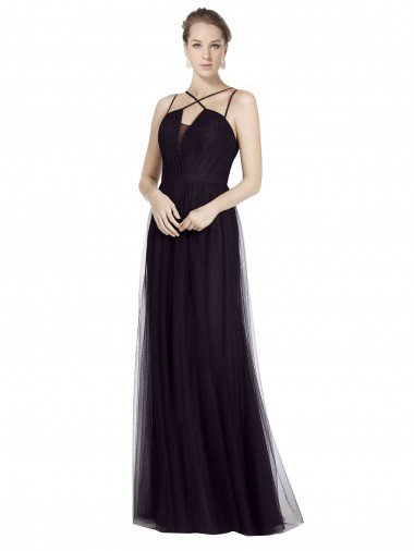 Shop High Neck Long A-Line Tulle Bridesmaid Dress London