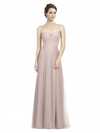 Shop Long Strapless Tulle Bridesmaid Dress with Pleated Bodice London