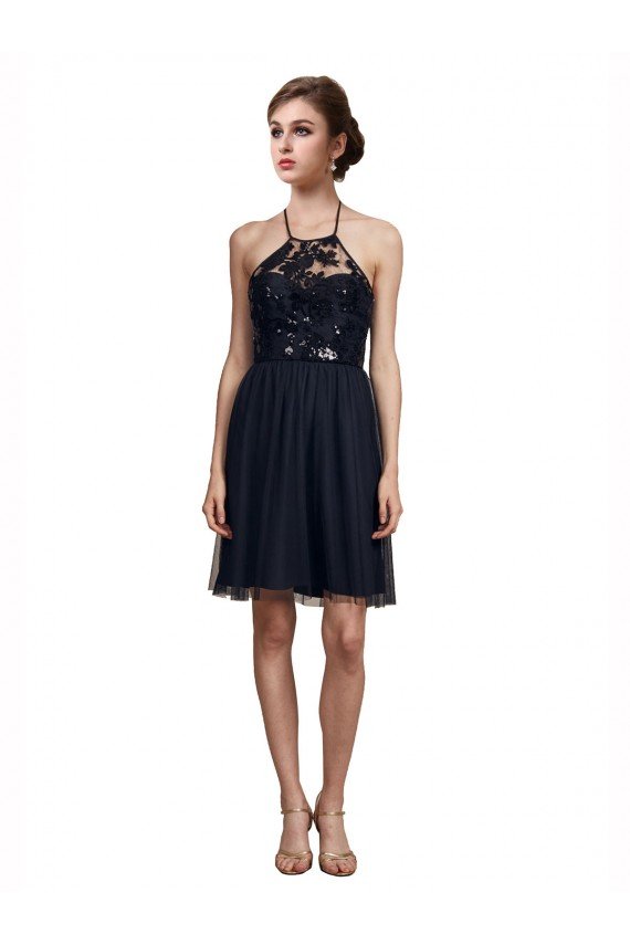 High Neck Illusion Bodice Bridesmaids Dress