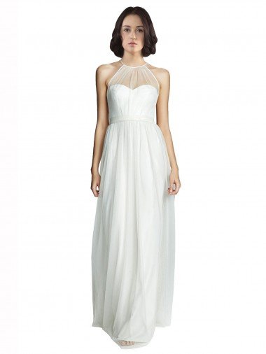 Shop High Neckline Long Tulle Bridesmaid Dress with Illusion Front London