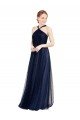 Floor Length Long Halter Pleated Tulle Bridesmaid Dress