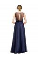 Sleeveless Boat Neck Long Pearl Tulle Bridesmaid Dress with Keyhole Back