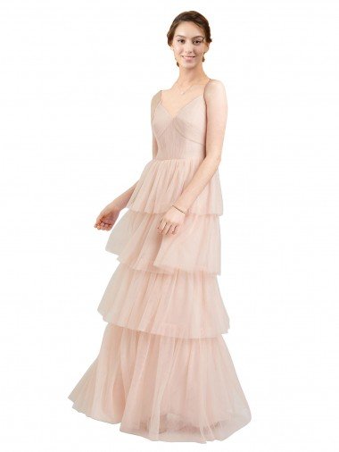 Shop V-Neck A-Line Layered Long Tulle Bridesmaid Dress London
