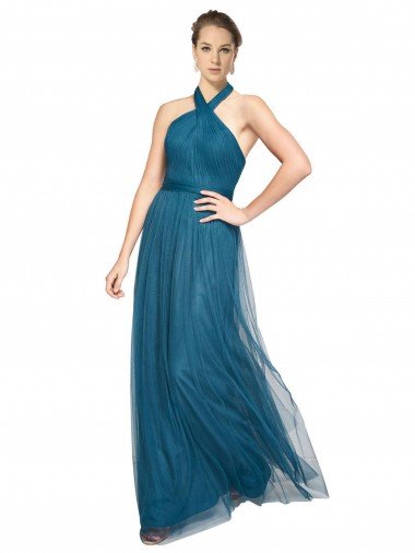 Shop High Neck Halter Pleated A-Line Tulle Bridesmaid Dress London