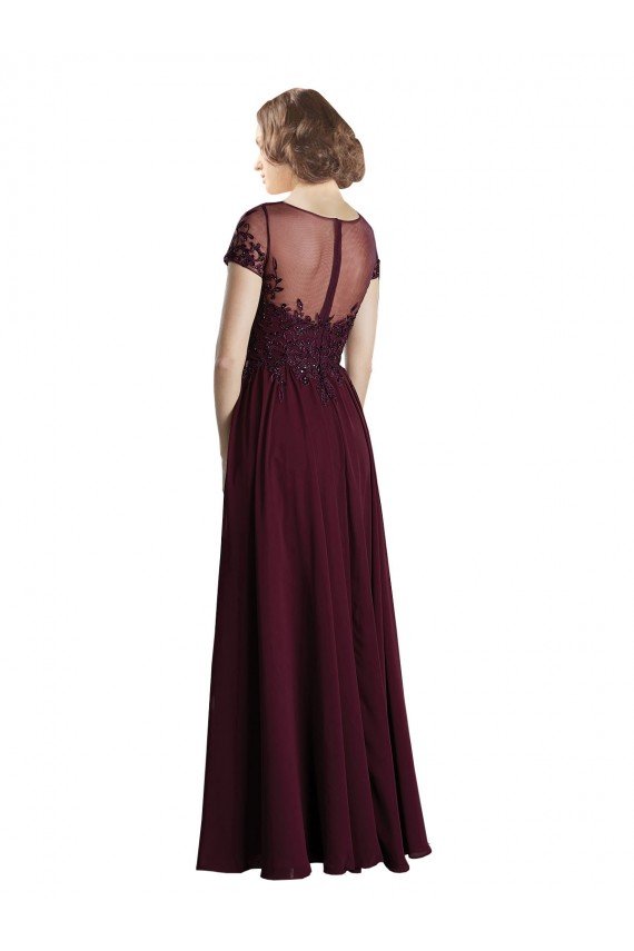 Full Length Beaded and Embroidered Tulle Bodice Long Chiffon Bridesmaid Dress
