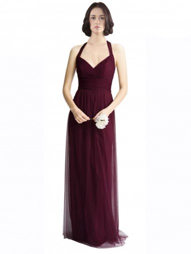 Shop Long Tulle Bridesmaid Dress with Criss-Cross Bodice and Self Straps London