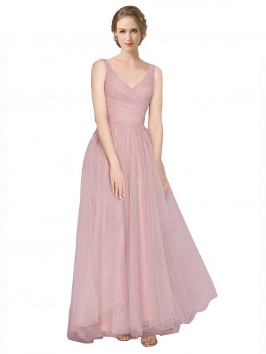 Shop Long Floor Length Wide Strap Plunge Cross Over Neckline Tulle Bridesmaid Dress London