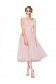 Short Tea Length Wide Strap Plunge Cross Over Neckline Tulle Cocktail Bridesmaid Dress