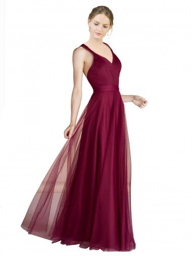 Shop Long Sweetheart Tulle Bridesmaid Dress with Straps and Criss Cross Back London