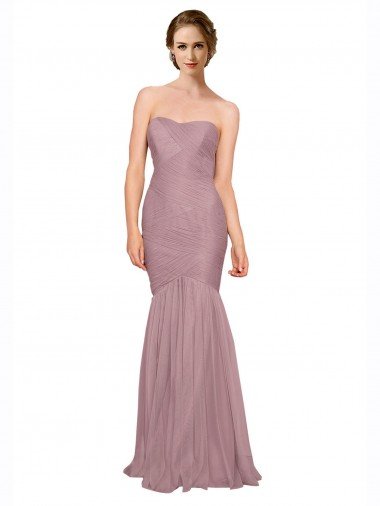 Shop Mermaid Strapless Tulle Bridesmaid Dress with All Over Pleats London