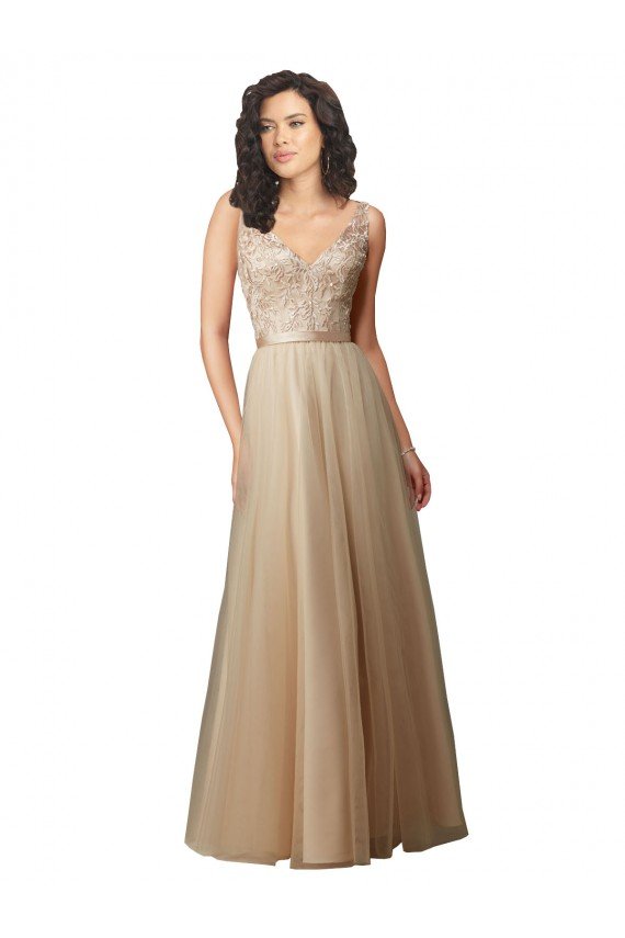 Long Tulle Bridesmaid Dress with Embroidery and Beading