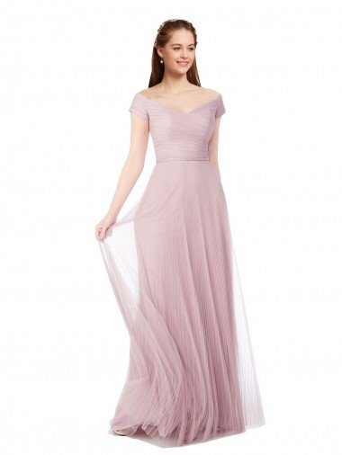 Shop Off the Shoulder Long A-Line Tulle Bridesmaid Dress London