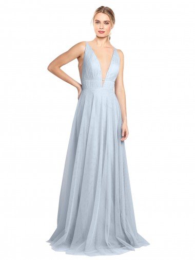 Shop Plunging Deep V-Neck Long Tulle Bridesmaid Dress with V-Back London