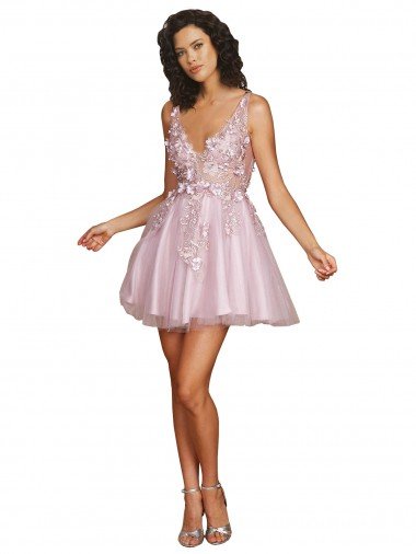 Shop Sleeveless V-Neckline Short Cocktail Dress with Embellished Lace Appliques London