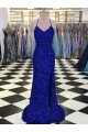 V-Neck Sleeveless Long Velvet Sequin Prom Dress