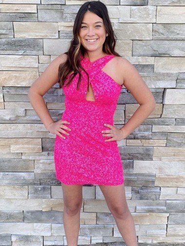 Shop Halter Sleeveless Short Velvet Sequin Cocktail Homecoming Dress / Prom Dress London