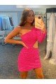 One Shoulder Long Sleeves Short Velvet Sequin Homecoming Dress / Prom Dress