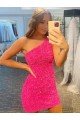 Short One Shoulder Sleeveless Velvet Sequin Homecoming Dress / Prom Dress