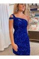 Velvet Sequin One Shoulder Sleeveless Short Homecoming Dress / Prom Dress