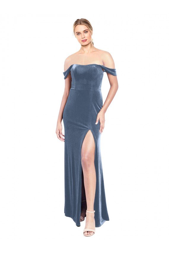 Draped Sleeves Wide Scoop Neck Off the Shoulder Velvet Bridesmaid Dress / Prom Dress