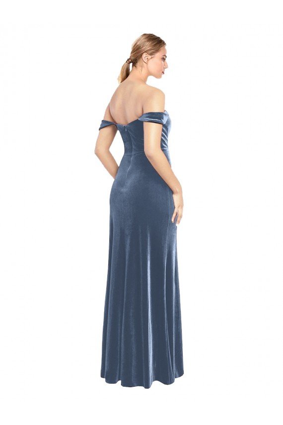 Draped Sleeves Wide Scoop Neck Off the Shoulder Velvet Bridesmaid Dress / Prom Dress