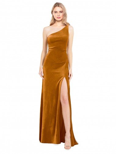 Shop Sleek One Shoulder Long Formal Velvet Bridesmaid Dress / Prom Dress London