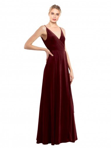 Shop Faux Wrap V-Neck Sleek Long Formal Velvet Bridesmaid Dress / Prom Dress London