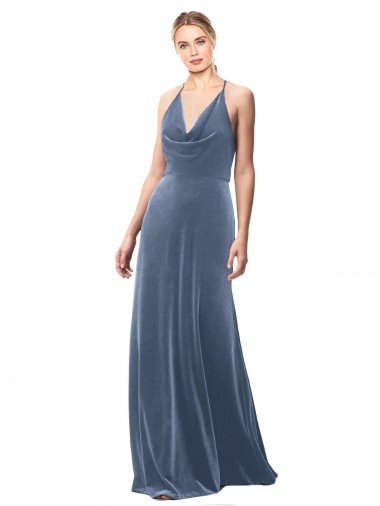 Shop Halter Cowl Neck Long A-Line Velvet Bridesmaid Dress / Prom Dress with Keyhole Back London
